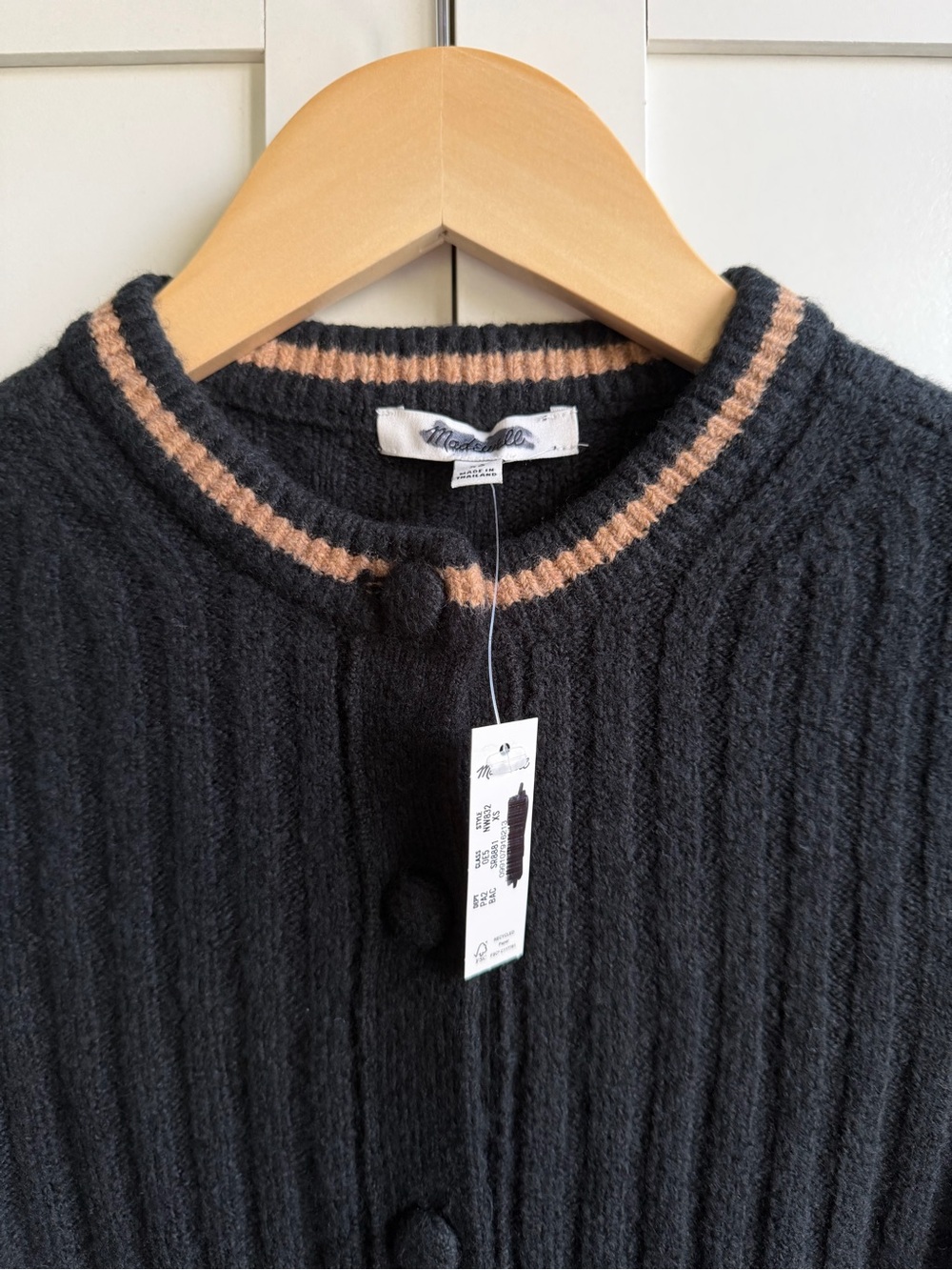 Madewell Short Puff-Sleeve Cardigan in Dark Navy Tan Stripe Size XS - Picture 3 of 4